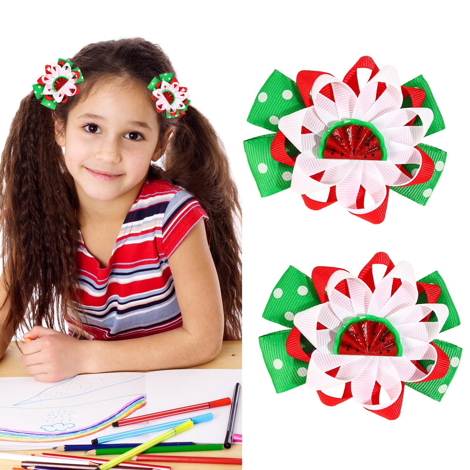 Back to School Bow Hair Clip for Thick Thin Hair Summer Hair Bows Clips for Styling Ribbon Watermelon Dot Hair Pins First Day of School Outfits for Students Cute Hair Accessories Party Decor