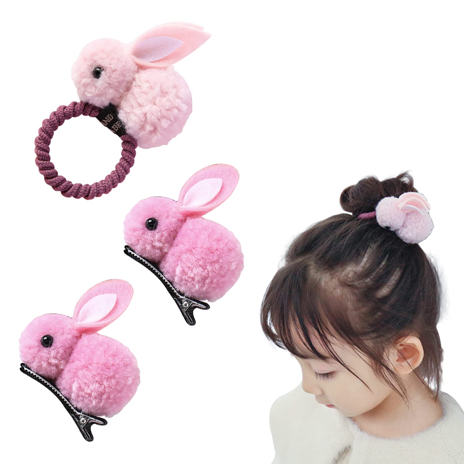 Bunny Hair Clips for Girls Cute Hair Ties Bunny Hair Barrettes Hair Scrunchies Cute Hair Clips Bunny Baby Hair Clip Easter Plush Bunny Hair Ties for Girls Hair Band Hairpins for Girls Kids (Pink)