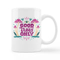 Retro Groovy Good Vibes Only Hippie Mushroom Evil Eye Purple Ceramic Mug-11oz Coffee Milk Tea Mug Cup with HandlePositive Gifts for Women Teen Girls Teens