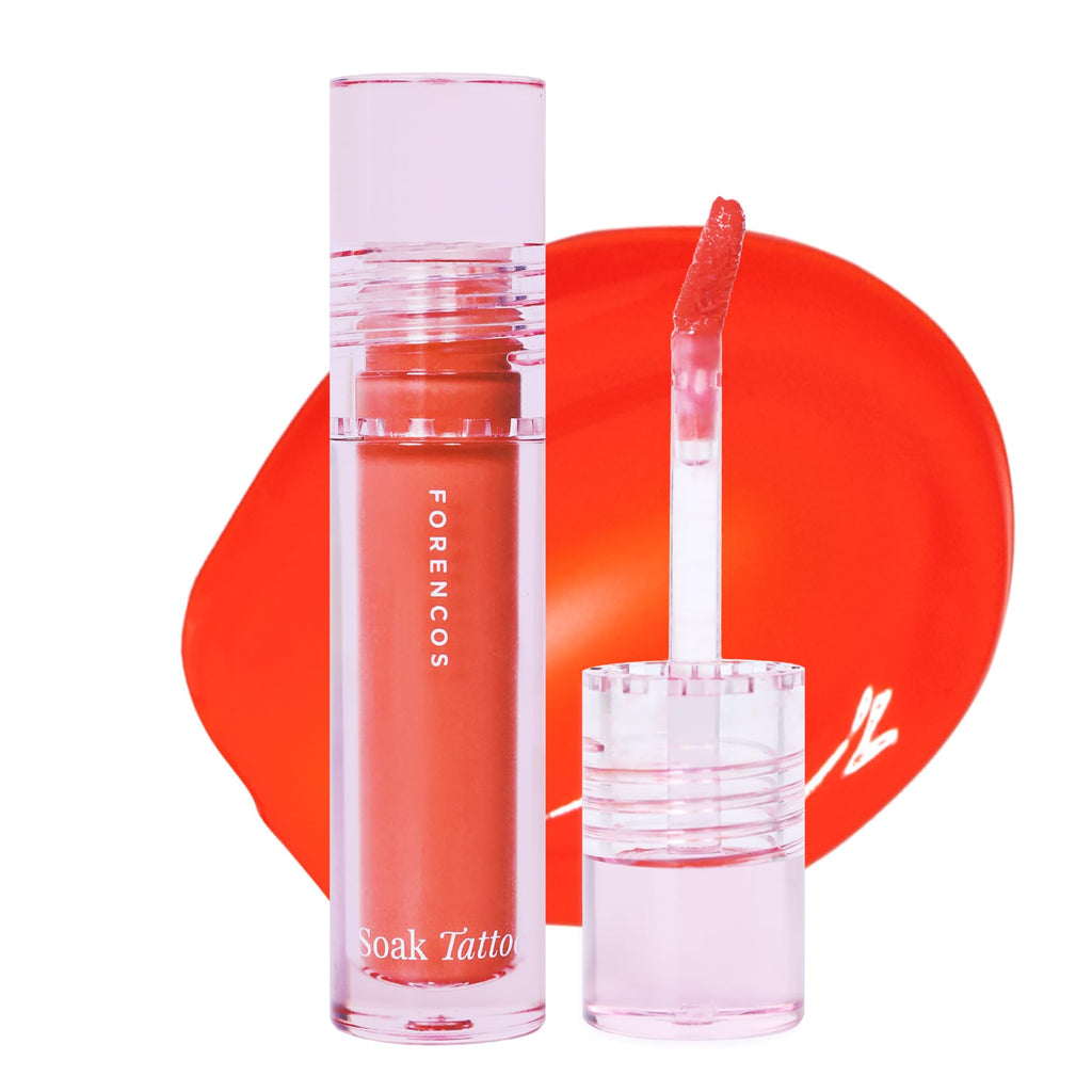 FORENCOS Soak Vegan Lip Tint/Stain Water Gel Formula Weightless & Non-sticky Finish Vivid Color Smudge-proof Cruelty-Free Korean Makeup Waterproof 0.11 oz (11 Sweety)