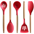 IOCBYHZ Kitchen Cooking Utensils Set 5Pcs Heat Resistant Silicone Kitchen Utensils Spatula Spoon Turner Set Red