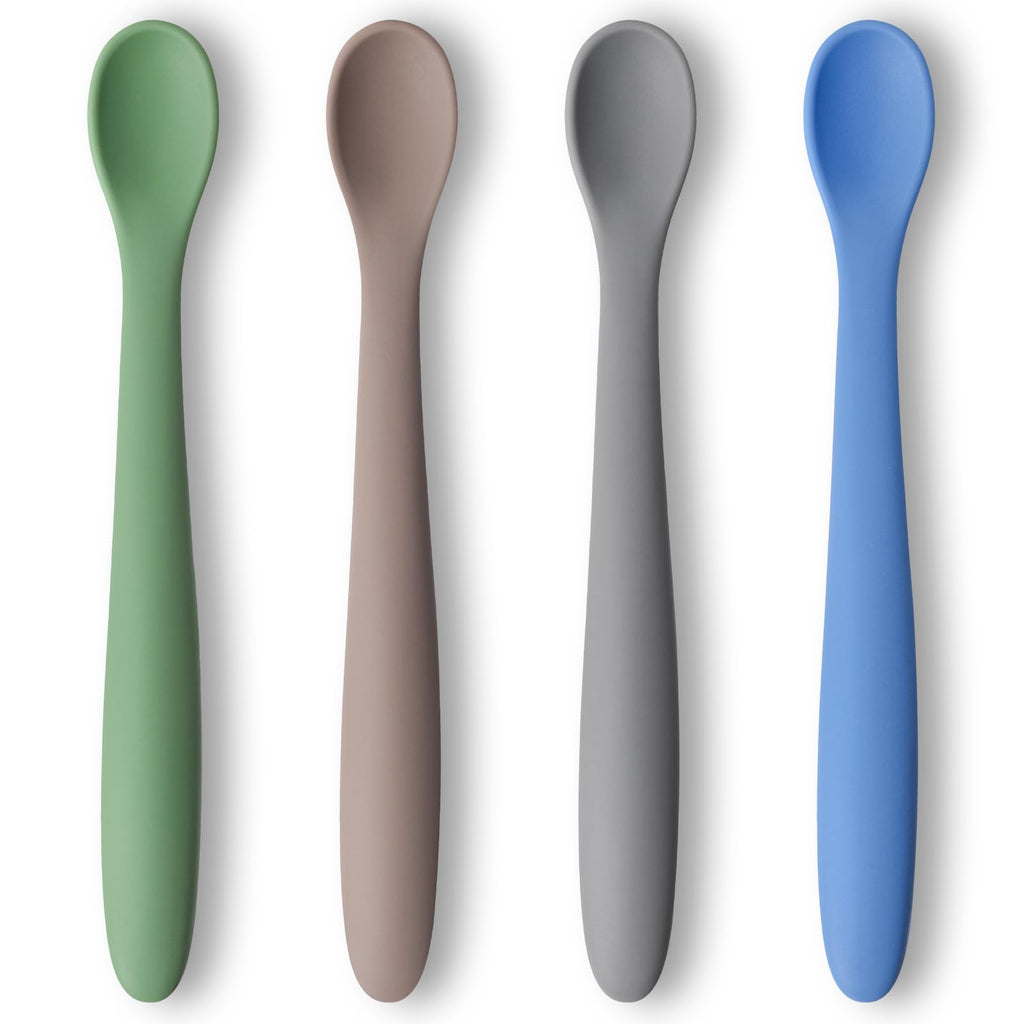 HAKSEN 4PCS Silicone Feeding Spoons Baby Spoons Training Spoons Silicone Baby Utensils Infant Spoons for First Stage Baby and Parents
