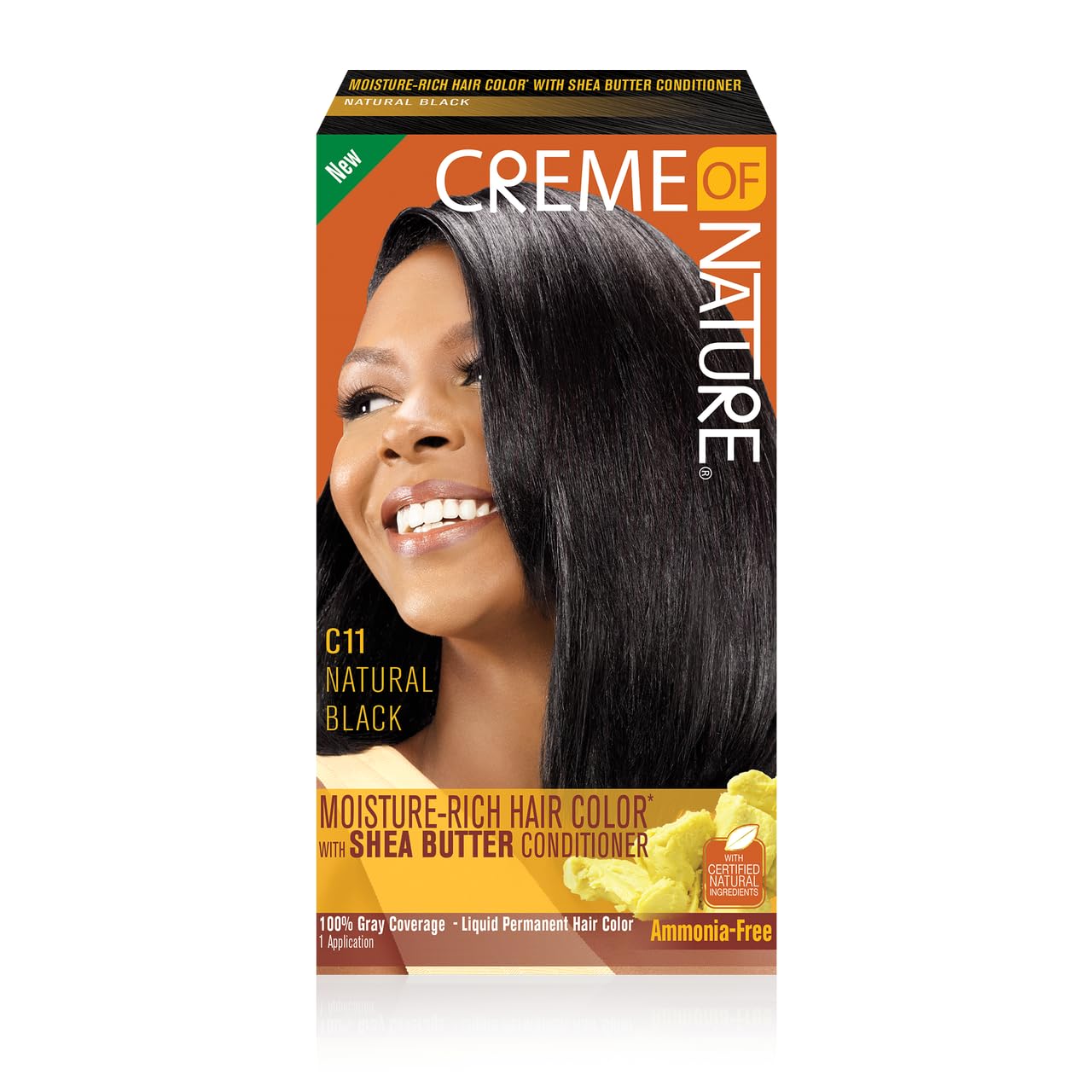 Moisture Rich Liquid Hair Color by Creme of Nature C11 Natural Black with Shea Butter Conditioner 1 Application