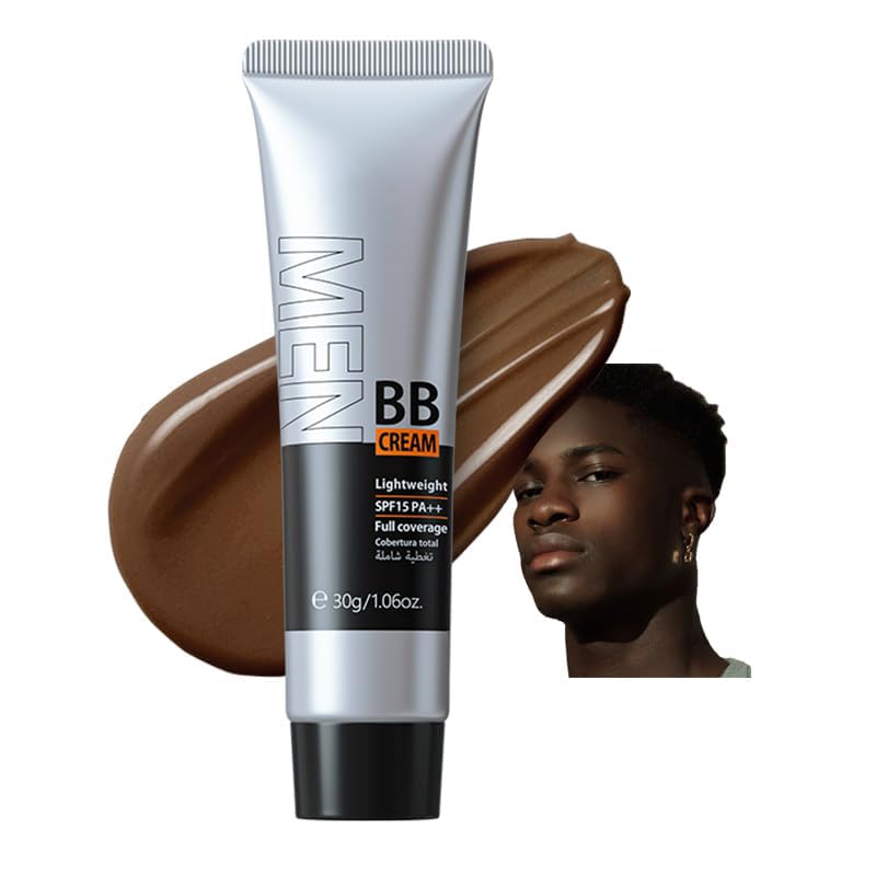 AKARY Hydrating Men BB Cream SPF 15 PA++ Full-Coverage Foundation&Concealer Mens Face Moisturizer Cream Evens Skin Tone Oil Control and Cover Flaws Natural Finish for All Skin Types Chocolate 420