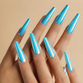 ROFIBUT 24PCS Chrome Press on Nails Holographic Coffin False Nails Laser Mirror Metallic Arts Fluorescent Long Ballerina Glue on Nails Holographic Coffin False Nails Laser Mirror Nails