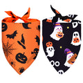 2 Pieces Halloween Dog Bandanas Double-Sided Reversible Triangle Scarf Cute Ghost and Pumpkin Design Spooky Cat and Spider Pattern Halloween Pet Costume Accessories for Dogs and Cats (Large)