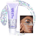 Boko 50ML Body Glitter Gel Holographic Silver Chunky Glitter Gel for Face Hair Body Sparkle Makeup Mermaid Face Glitter Sequins for Christmas Festival Concert Party Event Rave Accessories