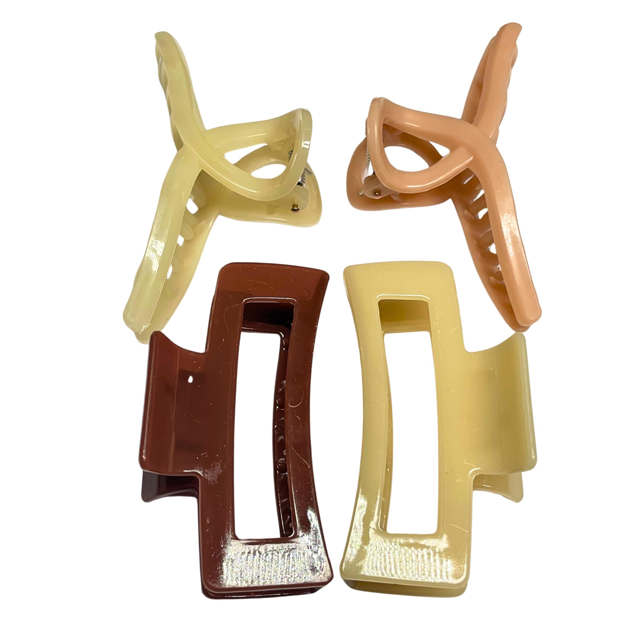 Plastic Hair Claw Clips 11cm Set of 4 - Big Hair Clip Claw Clips for Women Medium Claw Clips for Thin Hair and Thick Hair - Square Design Neutral Tone Hair Accessories for Girls and Women
