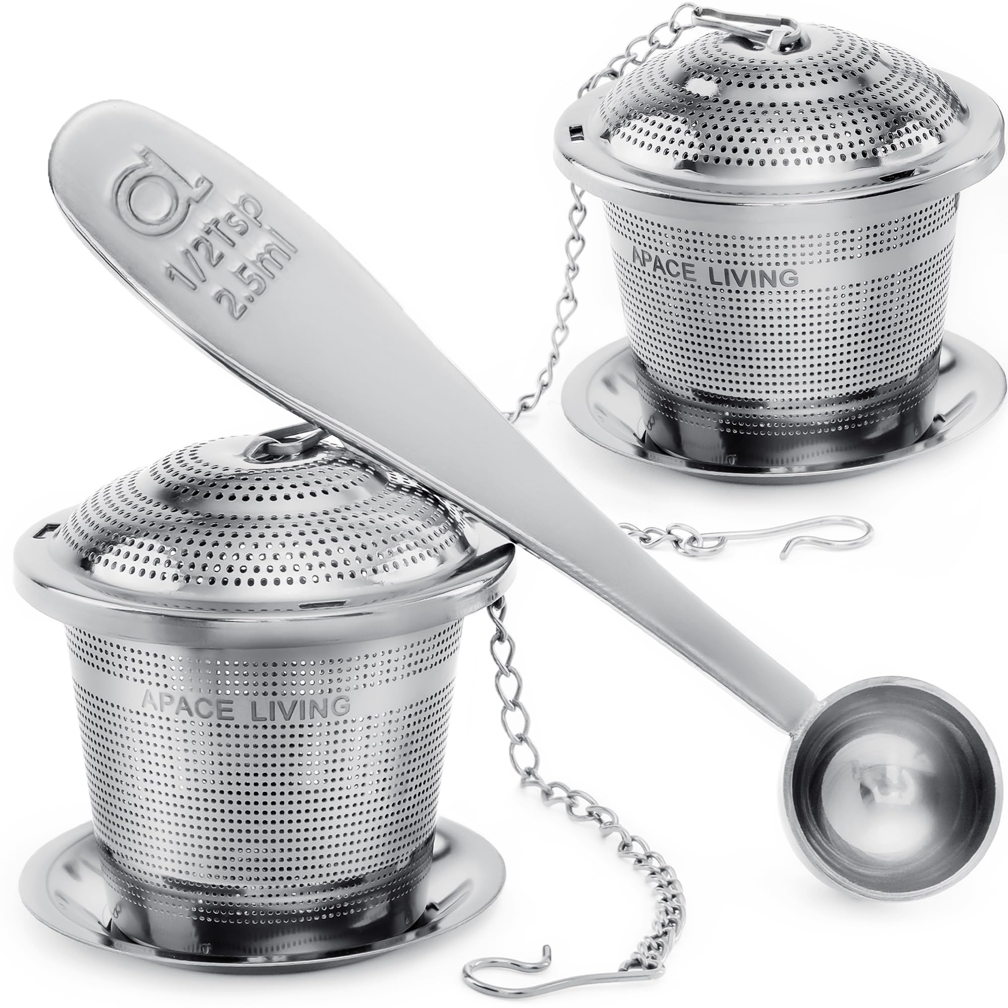 Tea Infuser (Set of 2) with Tea Scoop and Drip Dray - Ultra Fine Tea Strainer for Loose Leaf Tea - Stainless Steel Tea Steeper for a Superior Brewing Experience