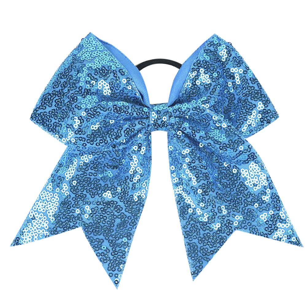 Xansema Women Girls Kids Teens Sequins Hair Bows Elastic Hair Tie Ribbon Large Cheer Bow Ponytail Holder Hair Band (Blue)