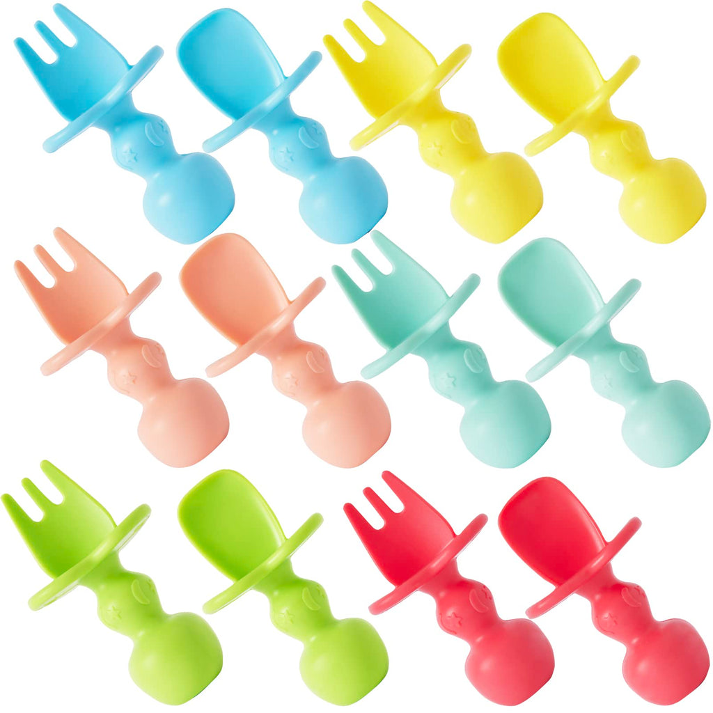 12 Pack Baby Utensils Silicone Baby Spoons Self Feeding and Baby Forks Toddler Utensils for Baby Led Weaning Chewable Utensils First Stage