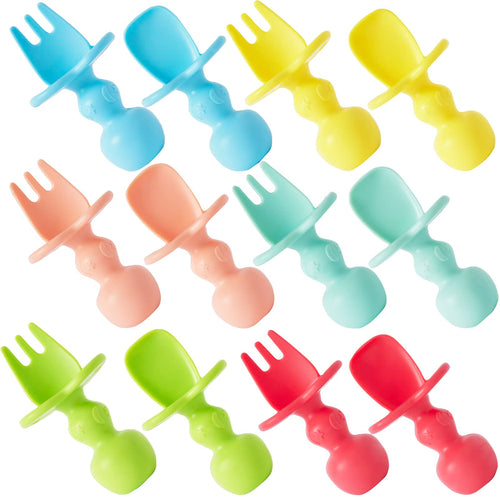 12 Pack Baby Utensils Silicone Baby Spoons Self Feeding and Baby Forks Toddler Utensils for Baby Led Weaning Chewable Utensils First Stage