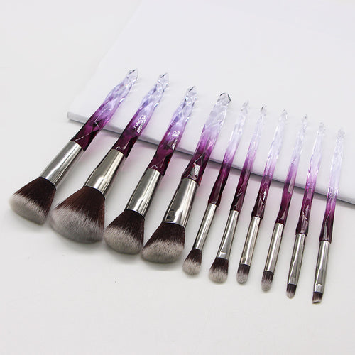 10-Piece Crystal Diamond Makeup Brush Set — Acrylic Handle with Soft Synthetic Bristles