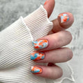 Blue Orange Gradient Press on Nails Medium Length Fake Nails Glossy Square False Artificial Nails Reusable Stick on Nails Full Cover Natural Acrylic Nails with Glue on Nails Women Charm Manicure
