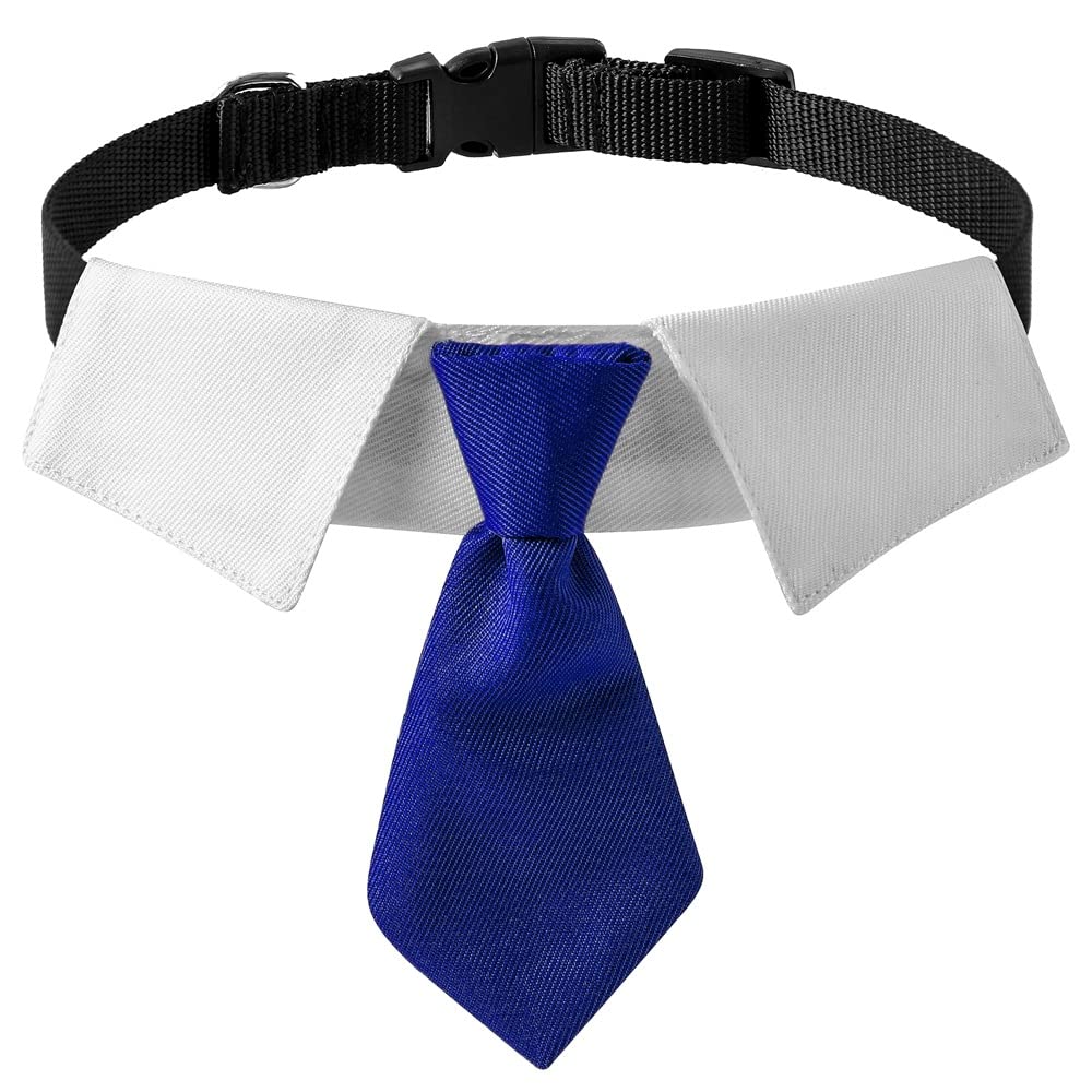 Dog Collar Soft Polyester Dog Bow Tie with Metal Buckle for Large Medium and Small Boys Cat Dog Tie (Large Blue/White)