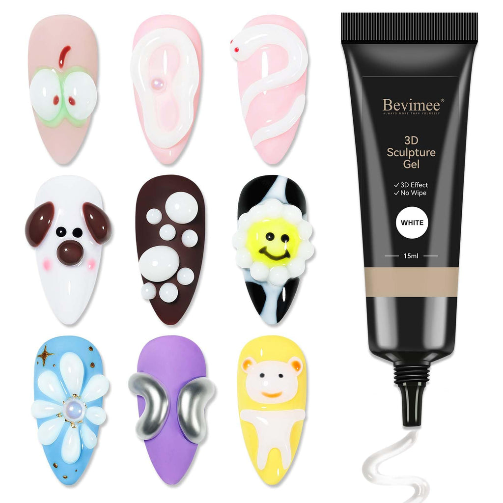 Bevimee 3D Nail Gel White Sculpting Gel for Nail Art No Wipe Molding Gel Carvine Gel For Nails Drawing Gel Liner for Nail Design Embossing Nail Tube Decoration DIY Manicure Home